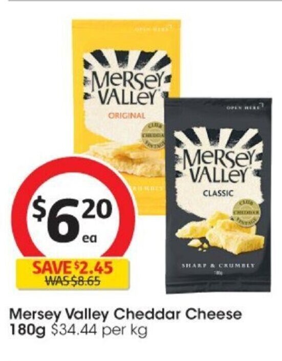 Mersey Valley Cheddar Cheese 180g offer at Coles