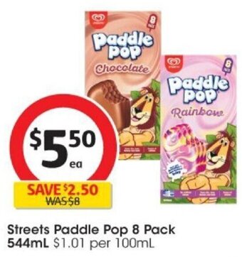 Coles Streets Paddle Pop 8 Pack 544ml offer