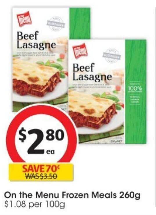On The Menu Frozen Meals 260g offer at Coles