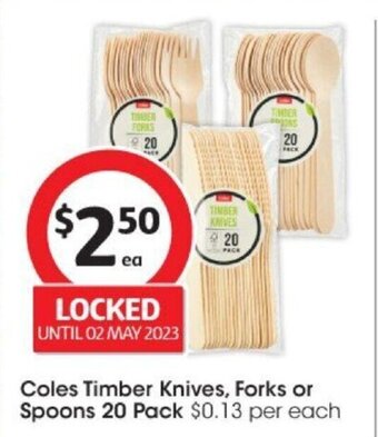 Coles Timber Knives, Forks or Spoons 20 Pack