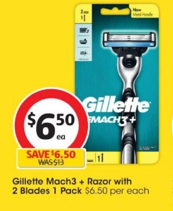 Gillette Mach3 + Razor with 2 Blades 1 Pack offer at Coles