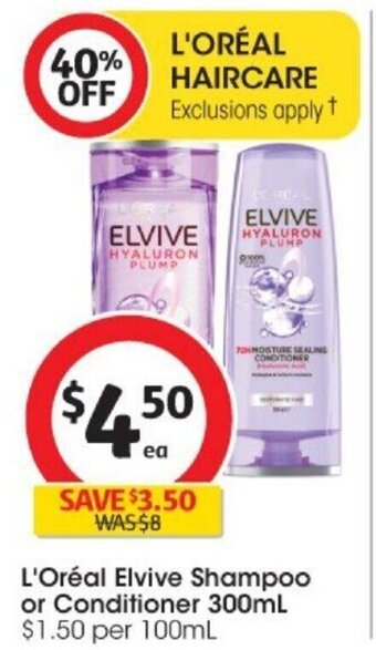 Coles L'Oreal Elvive Shampoo or Conditioner 300ml offer