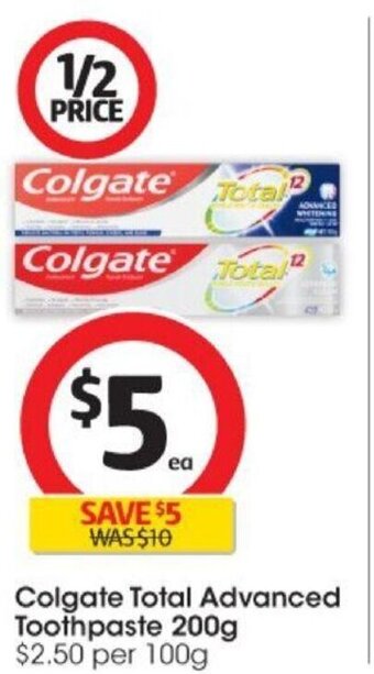 Coles Colgate Total Advanced Toothpaste 200g offer