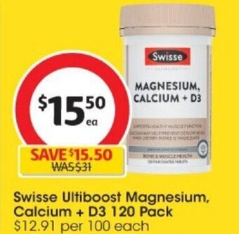 Coles Swisse Ultiboost Magnesium, Calcium + D3 120 Pack offer