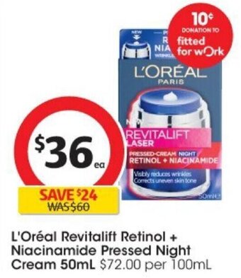 Coles L'Oreal Revitalift Retinol + Niacinamide Pressed Night Cream 50ml offer