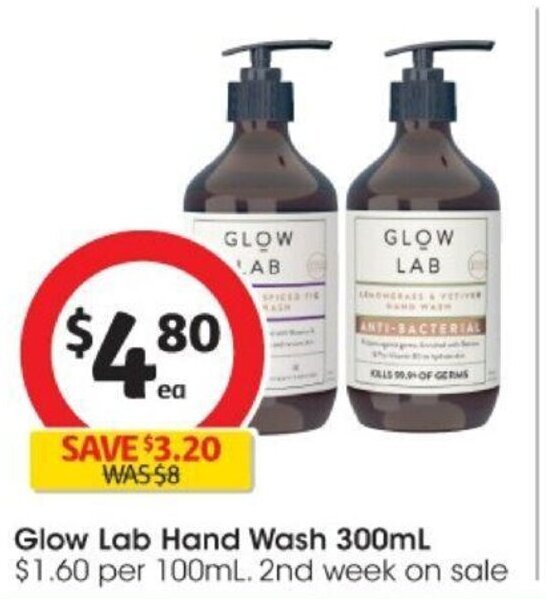 Glow Lab Hand Wash 300ml offer at Coles
