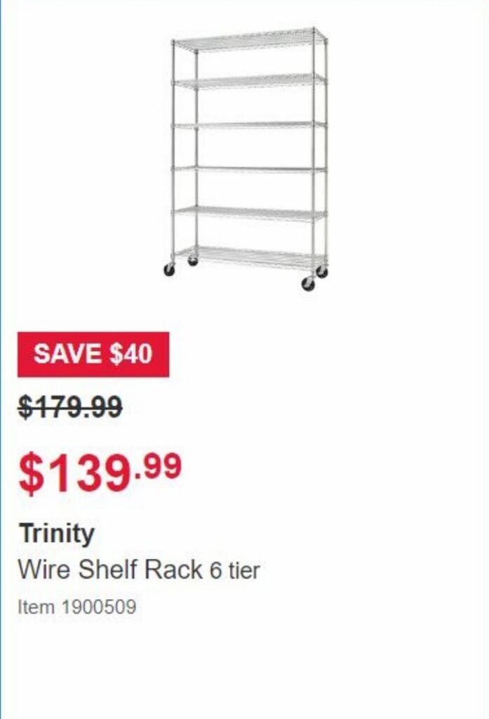 Trinity Wire Shelf Rack 6 Tier offer at Costco