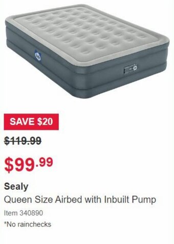 Costco Sealy Queen Size Airbed with Inbuilt Pump offer