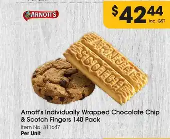 Arnott's individually wrapped chocolate chips & scotch fingers 140 pack