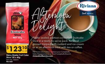 Campbells Wholesale Menu master fruit cake slice offer