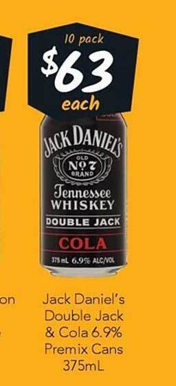 Cellarbrations Jack daniel's double jack & cola 6.9% premix cans offer