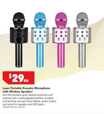 Harvey Norman Laser portable karaoke microphone with wireless speaker offer