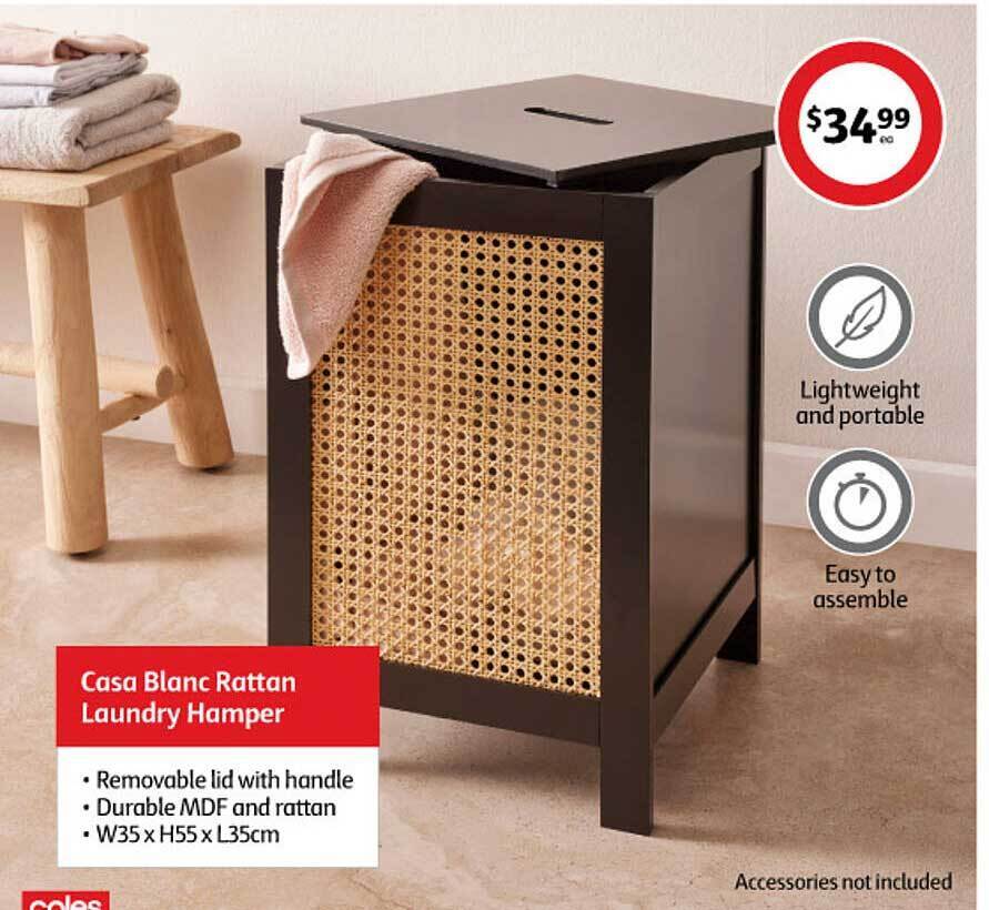 Casa blanc rattan laundry hamper offer at Coles