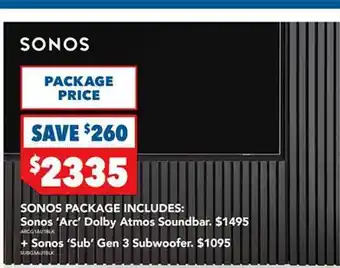 Harvey Norman Sonos 'arc' dolby atmos soundbar + sonos 'sub' gen 3 subwoofer offer