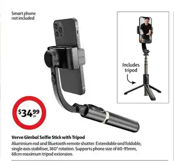 Coles Verve gimbal selfie stick with tripod offer