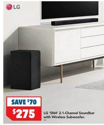 Harvey Norman Lg 'sn4' 2.1-channel soundbar with wireless subwoofer offer