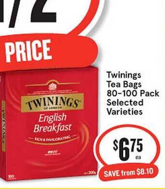 IGA Twinings tea bags 80-100 pack selected varieties offer