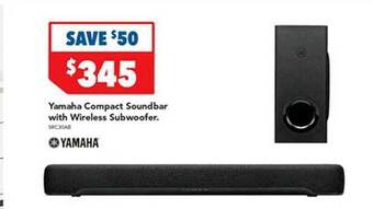 Harvey Norman Yamaha compact soundbar with wireless subwoofer offer