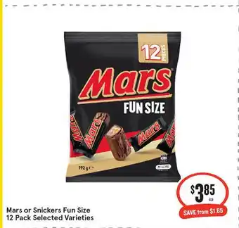 IGA Mars or snickers fun size 12 pack selected varieties offer