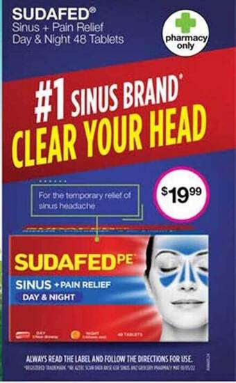 Priceline Sudafed sinus + pain relief day & night 48 tablets offer