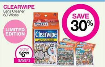 Priceline Clearwipe lens cleaner 60 wipes offer