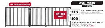 Stratco Flat top single gate, flat top pool fencing panel offer