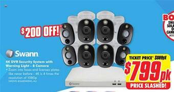 The Good Guys Swann 4k dvr security system with warning light - 8 camera offer