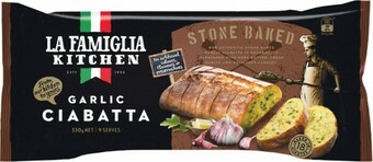 Woolworths La Famiglia Stone Baked Garlic Ciabatta 330g – From the Fridge offer