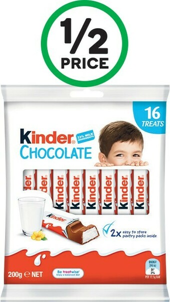 Woolworths Kinder Chocolate Sharepack 200g Pk 16 offer