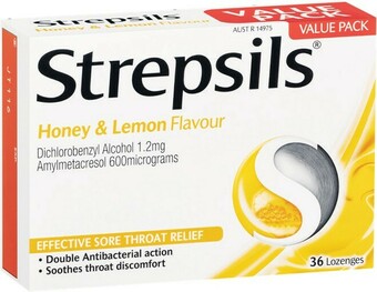 Woolworths Strepsils Double Antibacterial Soothing Throat Lozenges Honey & Lemon Pk 36# offer