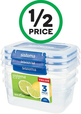Woolworths Sistema Klip It Plus Rectangle 1 Litre Pk 3 offer