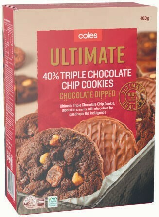 Coles Coles Ultimate 40% Chocolate Chip Chocolate Dipped Cookies 400g offer