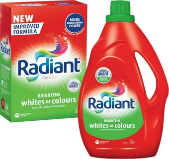 Coles Radiant Laundry Liquid 2 Litre or Powder 2kg offer