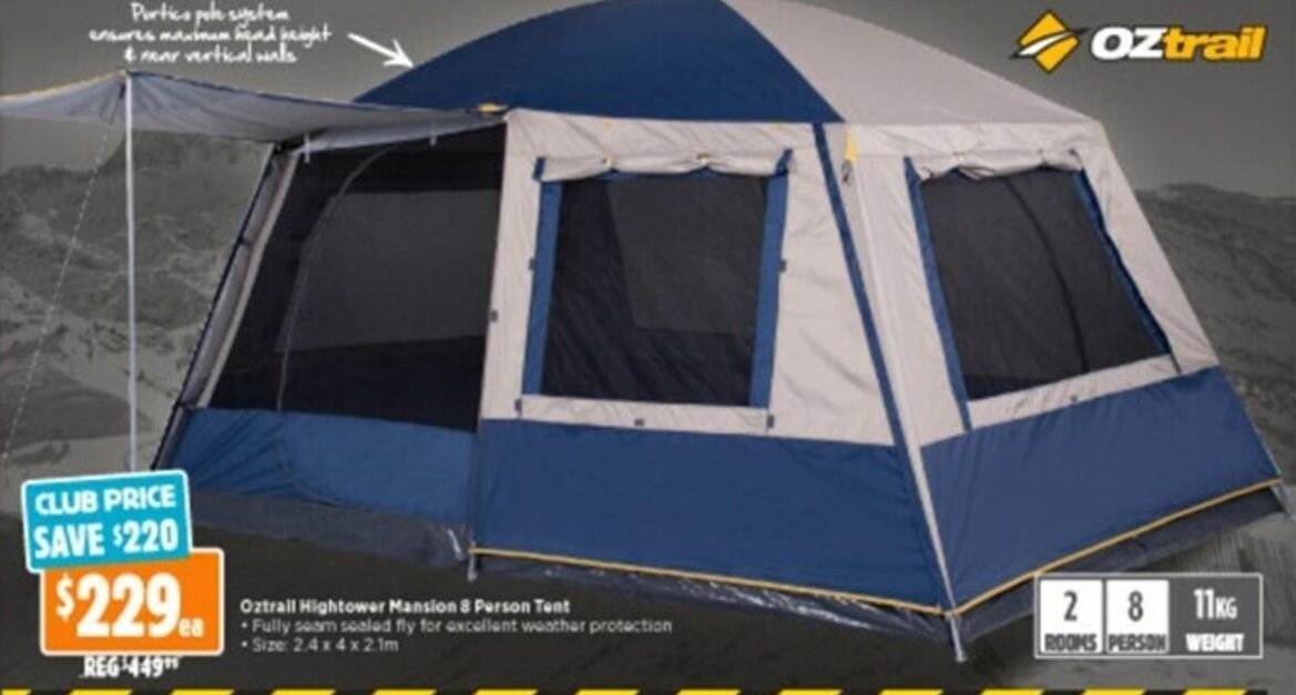 Oztrail Hightower Mansion 8 Person Tent 2 4x4x2 1m Offer At Anaconda