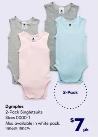 BIG W Dymples 2-Pack Singlesuits Sizes 0000-1 offer