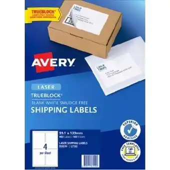 Officeworks Avery 100 pack laser shipping labels - 4up offer