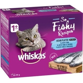 BIG W Whiskas so fishy recipes ocean platter in jelly wet cat food 12 x 85g offer