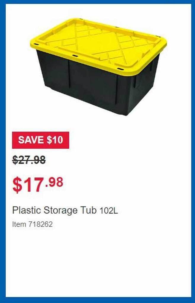 Plastic storage tub offer at Costco
