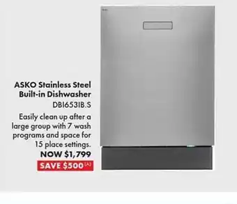 The Good Guys Asko stainless steel built-in dishwasher offer