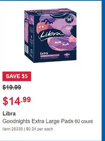 Libra goodnights extra large pads 60 count
