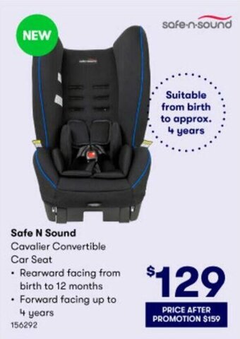 BIG W Safe N Sound Cavalier Convertible Car Seat offer