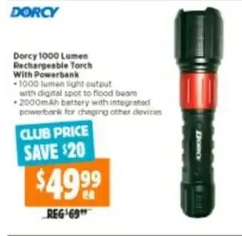 Anaconda Dorcy 1000 Lumes Rechargeable Torch with Powerbank offer