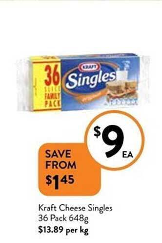 Kraft cheese singles 36 pack 648g