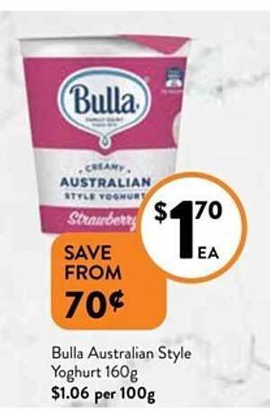 Foodworks Bulla australian style yoghurt 160g offer