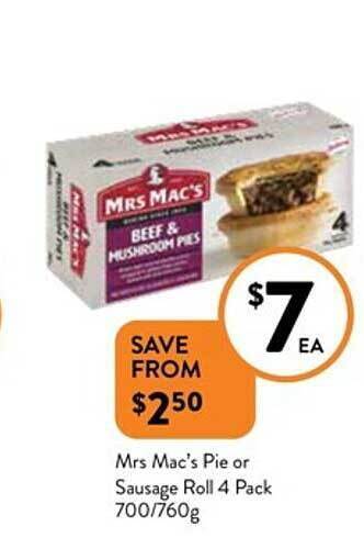 Foodworks Mrs mac's pie or sausage roll 4 pack 700-760g offer
