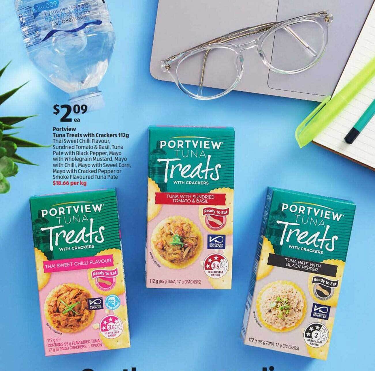 Portview tuna treats with crackers offer at ALDI