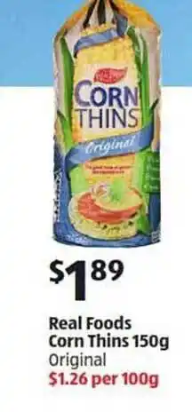 ALDI Real foods corn thins original offer