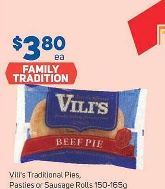 Foodland Vili's traditional pies pasties or sausage rolls offer