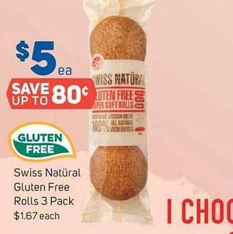 Foodland Swiss natüral gluten free rolls 3 pack offer