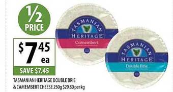 Supabarn Tasmanian heritage double brie & camembert cheese offer